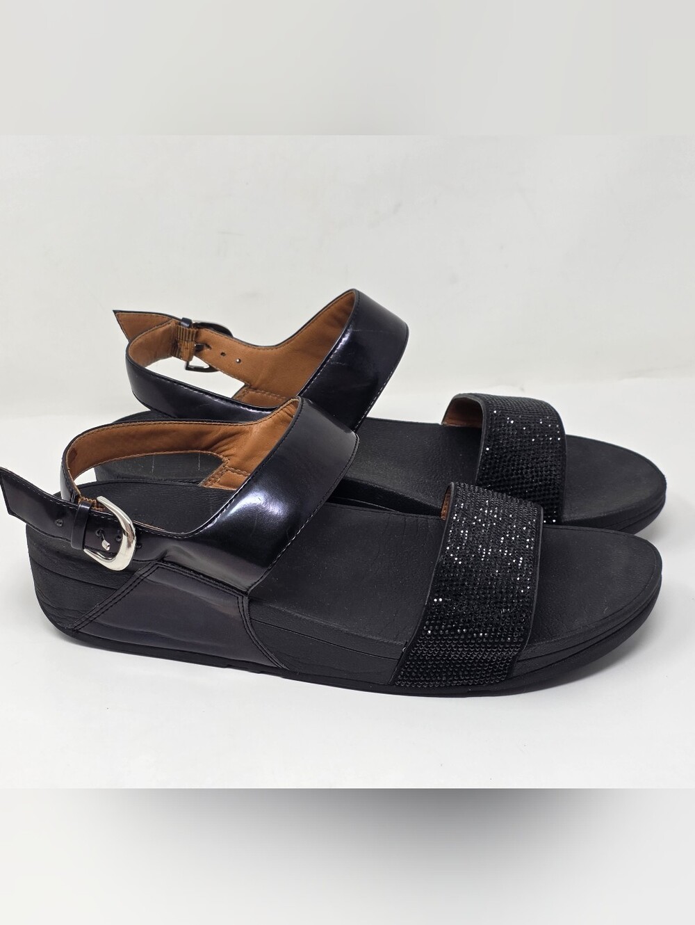 Fitflip Women's Black Ritzy Back-strap platform sandals Size 10 Great Condition
